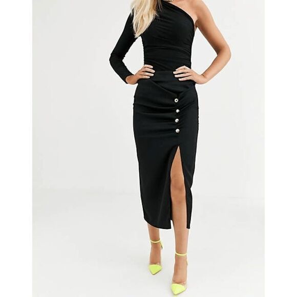 RIVER ISLAND Ruched Side Split Black Skirt SIZE S - Picture 1 of 15